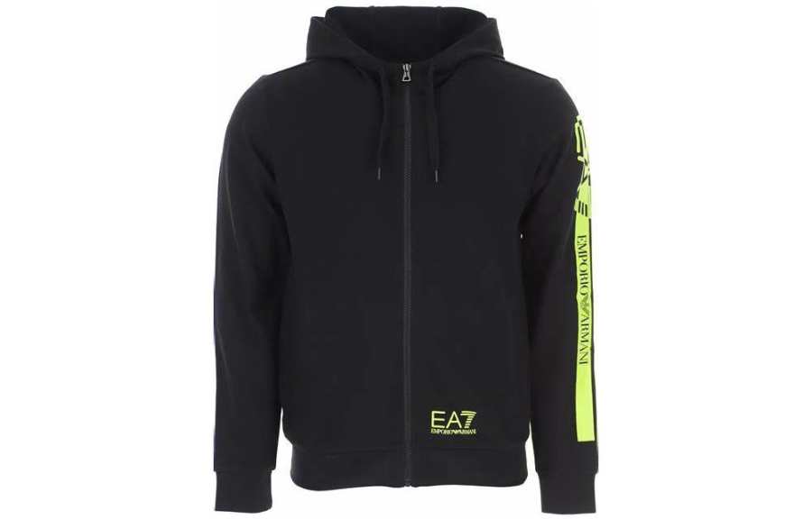 EMPORIO ARMANI EA7 Sweatshirts Men's Black Hooded Moderate Cardigan