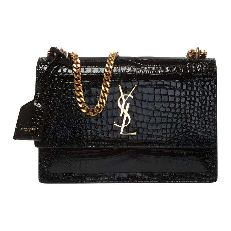 SAINT LAURENT SUNSET Bright Leather Chain Crossbody Bag, Shoulder Bag Medium Women's Black