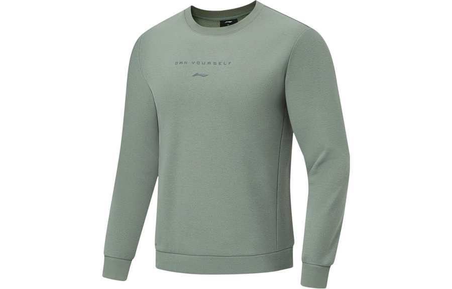 Li-Ning Li Ning Fitness Series Solid Color Fleece Lined Thermal Pullover Sweatshirt Men's Gray Green