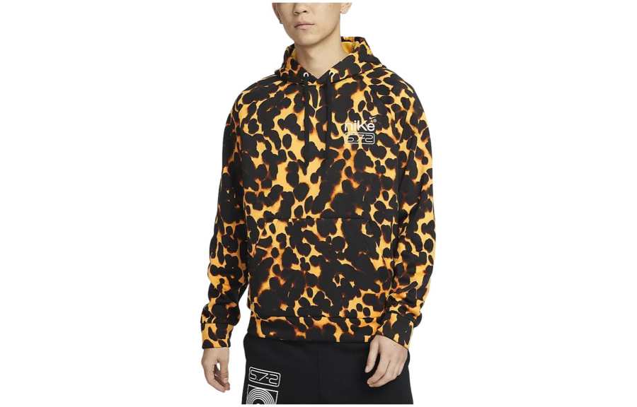 Nike Nike Therma FIT Studio '72 All Over Print Hooded Casual Long Sleeved Fleece Lined Sweatshirt Men's Black Yellow