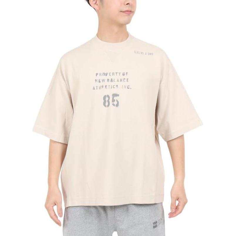New Balance New Balance T Shirts Men's Beige Crew Neck Moderate Straight Fit