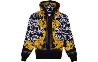 VERSACE JEANS COUTURE VERSACE JEANS Barocco-Print Zip-Up Drawstring Hoodie