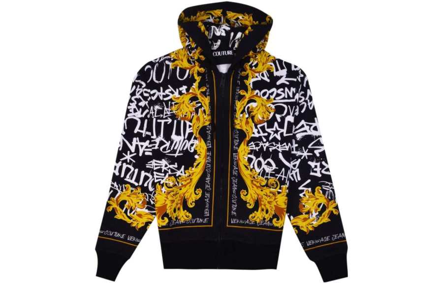 VERSACE JEANS COUTURE VERSACE JEANS Barocco-Print Zip-Up Drawstring Hoodie