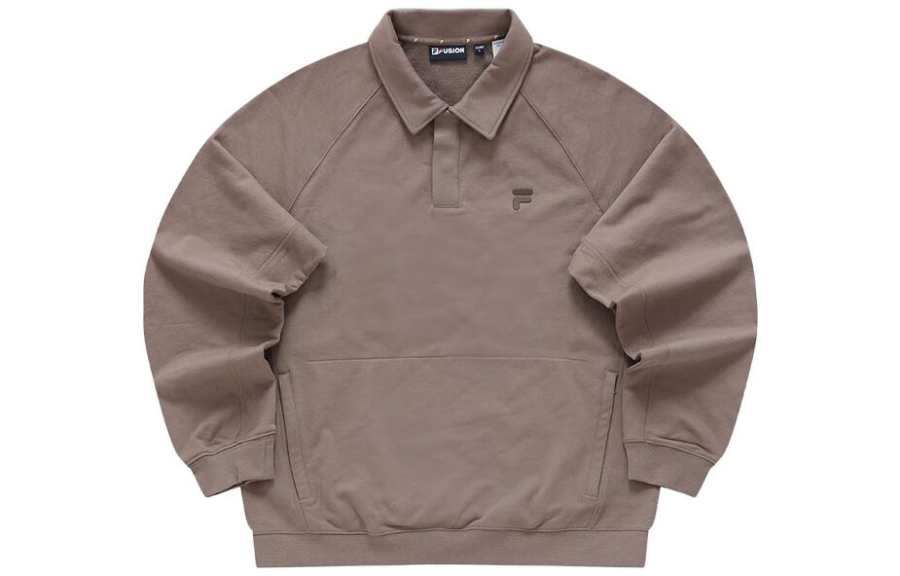 FILA FUSION Sweatshirts Unisex Sand Bean Brown Polo Collar Moderate Regular
