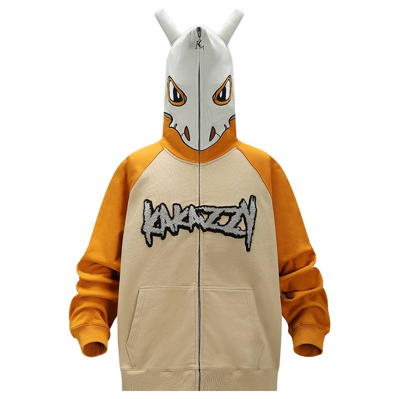 KAKAZZY Sweatshirts Unisex Khaki Hooded Moderate Cardigan