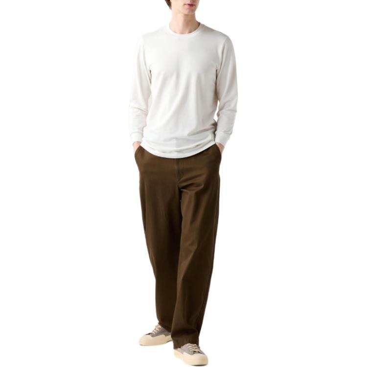 UNIQLO T Shirts Men's Ivory Crew Neck Moderate