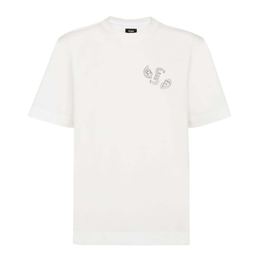 FENDI T Shirts Men's White Crew Neck Moderate Straight Fit