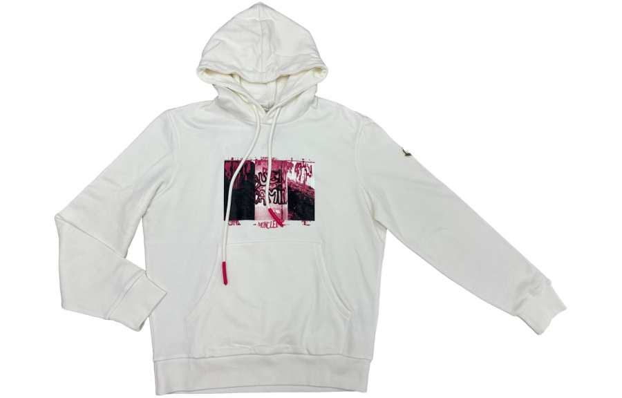 Moncler Sweatshirts Men's White Hooded Non Detachable Moderate
