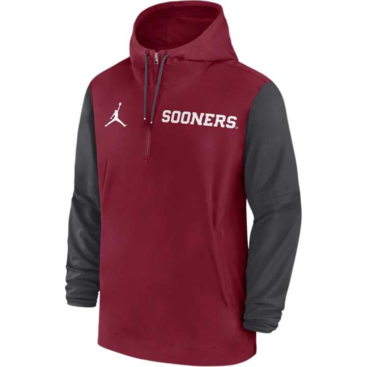 Nike Jordan Oklahoma Sooners Sideline Pre Game Player Men's Jordan College 1/2 Zip Hooded Jacket