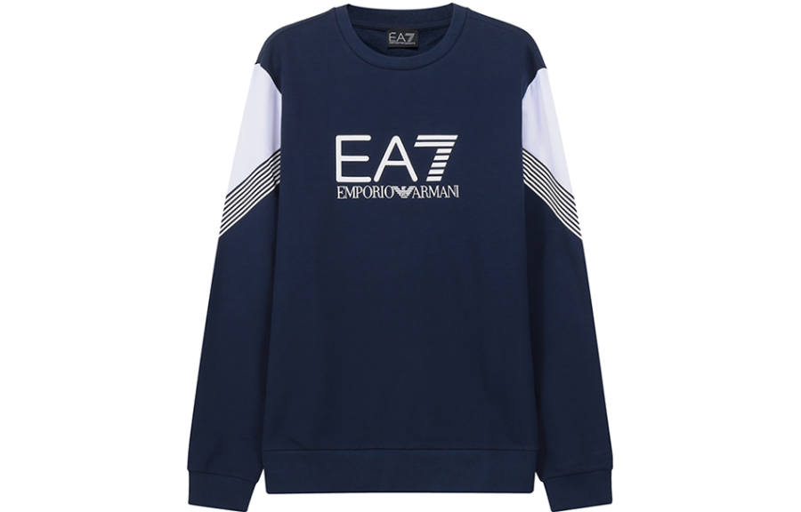 EMPORIO ARMANI EA7 Sweatshirts Men's Marine Blue White Crew Neck Moderate Regular