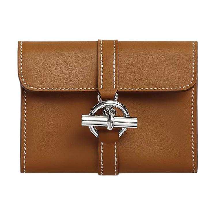 HERMES Glenan Swift Calfskin Wallet Women's 37Gold Gold Brown