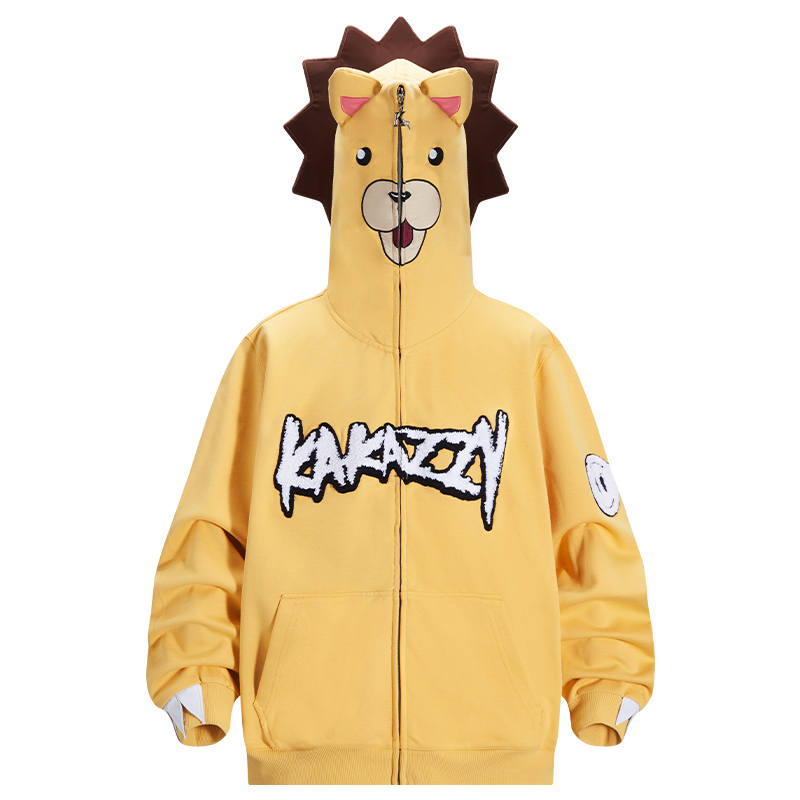 KAKAZZY Sweatshirts Unisex Earth Yellow Hooded Moderate Cardigan