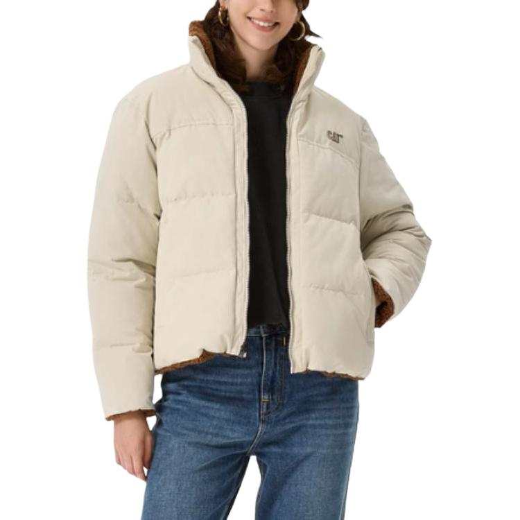 CAT CAT Puffer Jackets Women's Ecru Stand Collar Moderate Reversible
