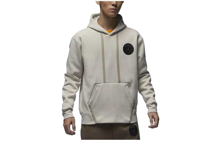 Jordan Jordan Paris Saint Germain Logo Fleece Lined Pullover Hooded Casual Sweatshirt Men's Light Bone