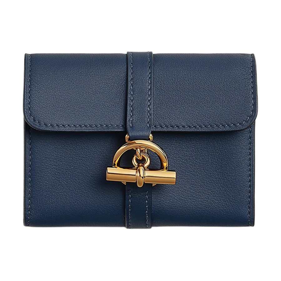 HERMES Glenan Swift Calfskin Wallet Women's 7U Navy