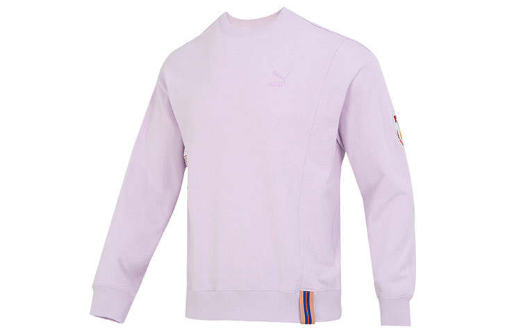 PUMA Team Badge Sweatshirts Men's Light Purple Crew Neck Moderate Regular