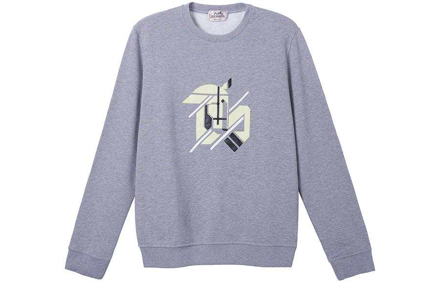 HERMES HERMES Sweatshirts Men's Gray Crew Neck Moderate Regular