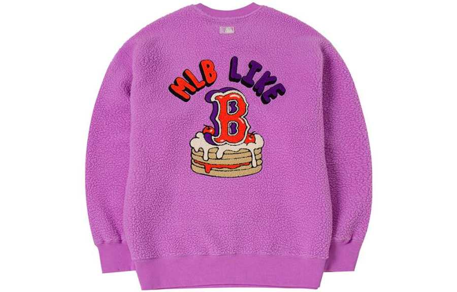 MLB Sherpa Comfortable Sports Pullover Thickened And Fleece Lined Sweatshirt Unisex Taro Purple