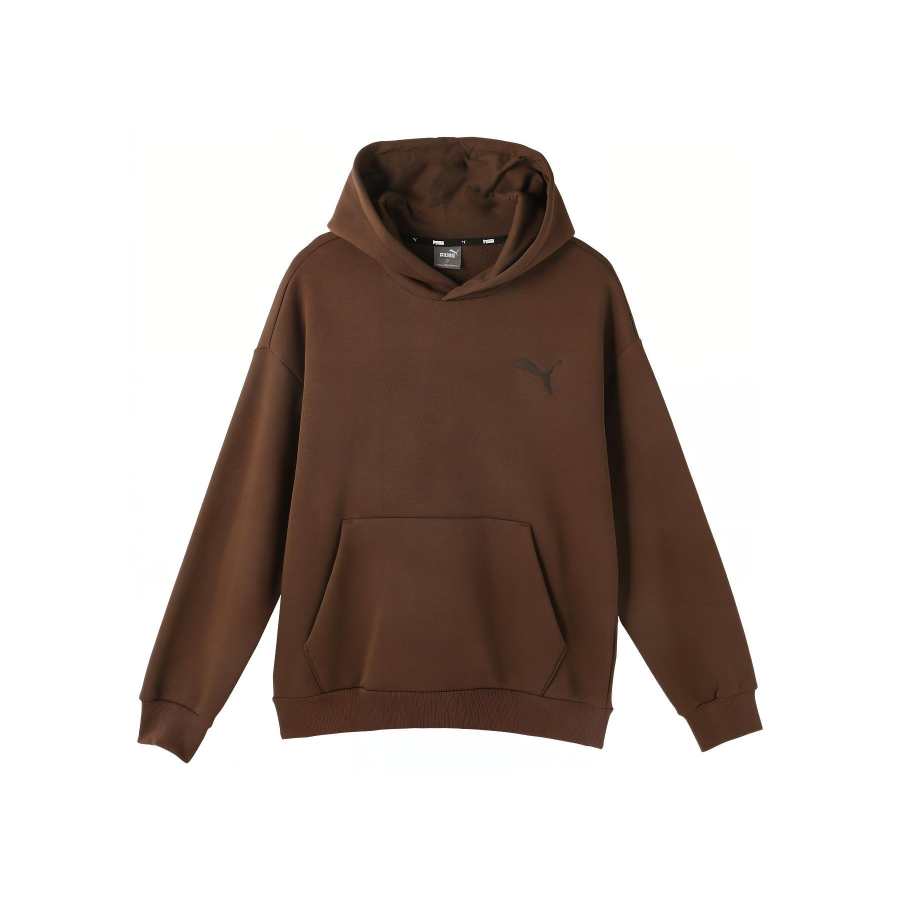 PUMA Elevated HOODIE FL Solid Color Athleisure Fleece Lined Hooded Sweatshirt Men's Chocolate
