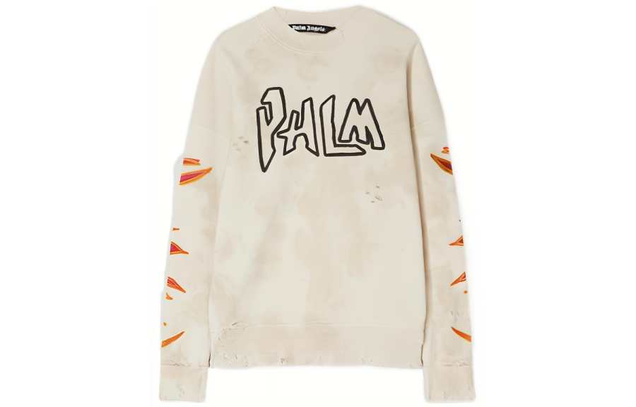 PALM ANGELS Garment Dye Palm Graffiti Flames Sweatshirt