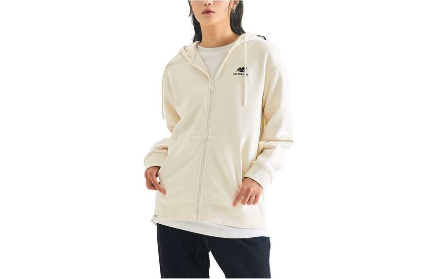 New Balance New Balance Sweatshirts Unisex Ecru Hooded Moderate Cardigan