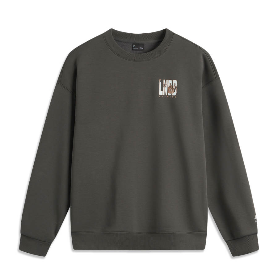 Li-Ning Li Ning Sports Life Collection Loose Fit Pullover Fleece Lined Thermal Long Sleeved Sweatshirt Men's Obsidian Gray