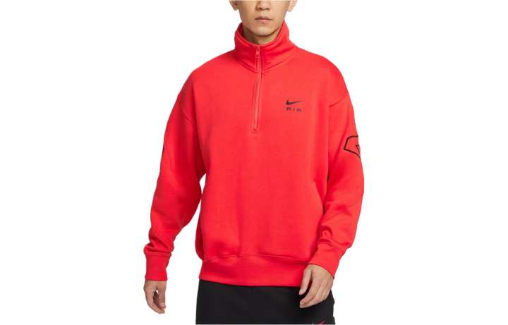 Nike Nike Solid Color Stand Collar Half Zip Fleece Lined Sweatshirt Men's Light Red