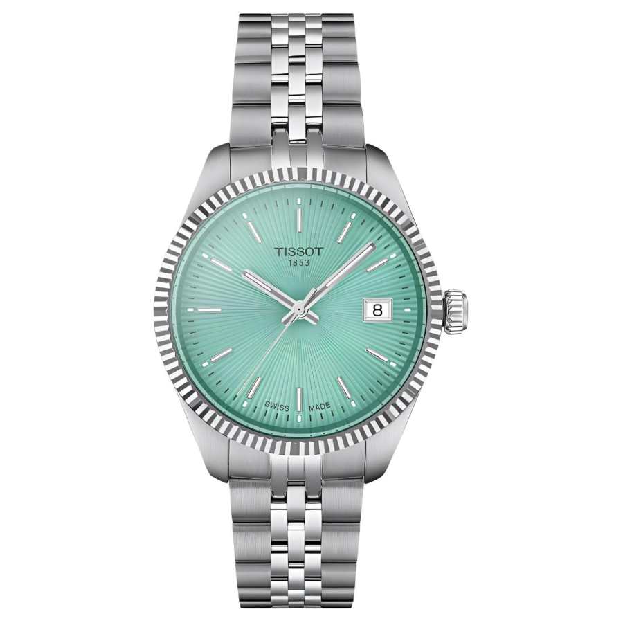 TISSOT Halo Collection Quartz Movement Women's Watch 34mm Green Dial Stainless Steel Case
