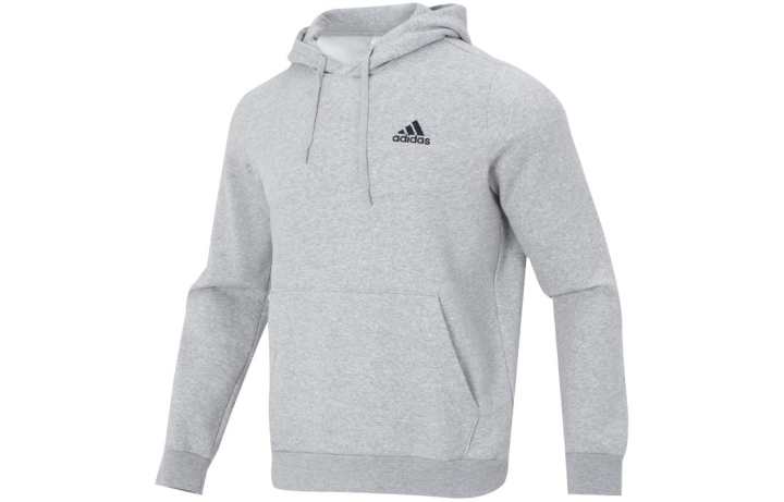 Adidas Adidas Solid Color Thickened And Fleece Lined Hooded Pullover Sweatshirt Men's Gray