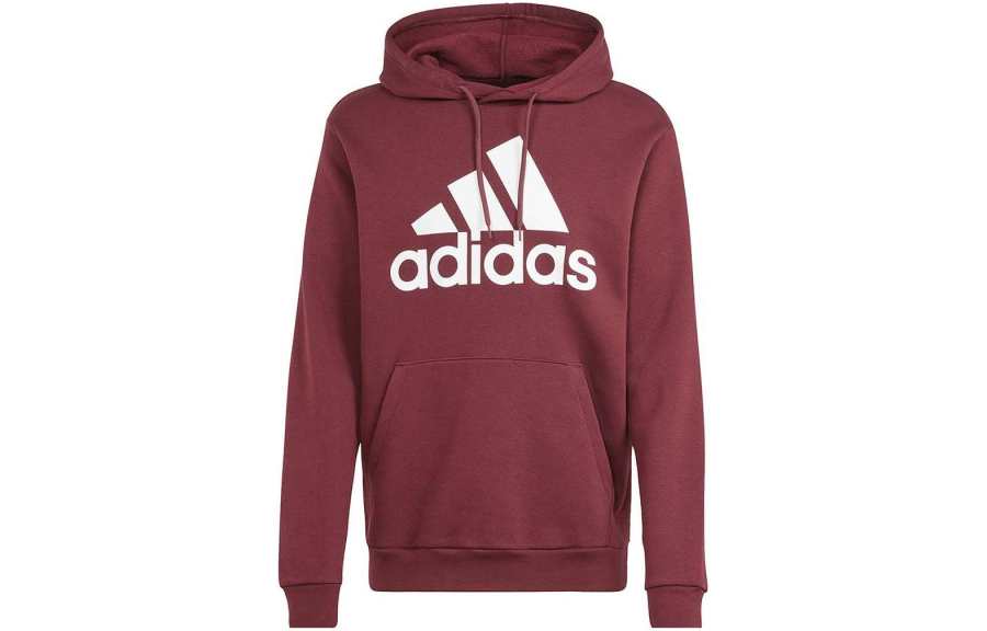 Adidas Adidas Letter Logo Hooded Fleece Lined Casual Long Sleeved American Sweatshirt Men's Burgundy