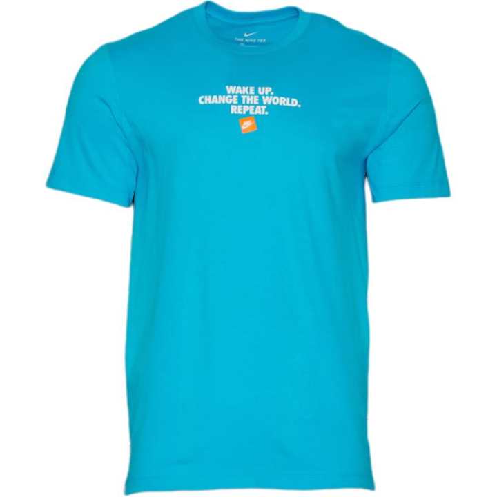 Nike Nike T Shirts Men's Lake Blue Crew Neck Moderate Straight Fit