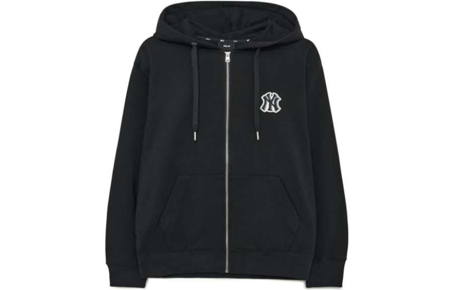 MLB Sweatshirts Unisex Black Hooded Moderate Cardigan