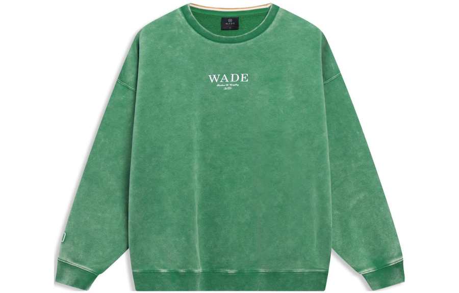 Li-Ning Li Ning Wade Collection Logo Print Pullover Fleece Lined Sweatshirt Unisex Cold Pine Green Washed