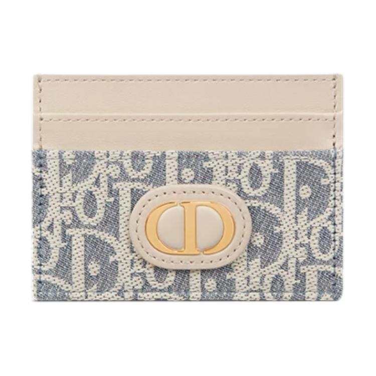 DIOR 30 Montaigne Cotton With Calfskin Card Holder Women's Blue