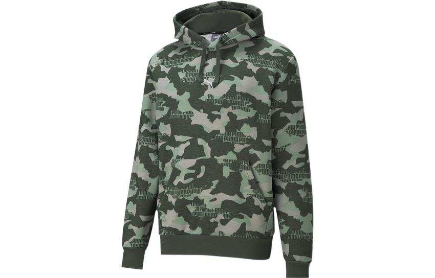 PUMA Sweatshirts Men's Army Green Hooded Moderate Regular