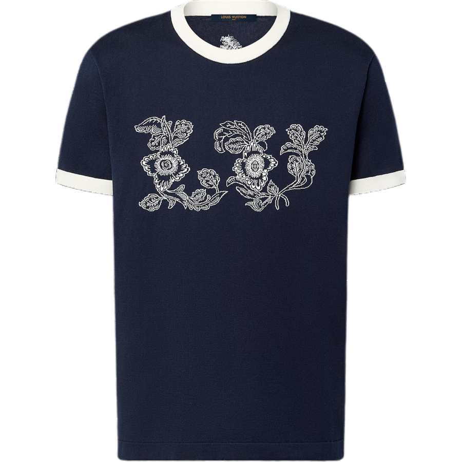 LOUIS VUITTON Graphic Intarsia Short Sleeved Cotton Crewneck