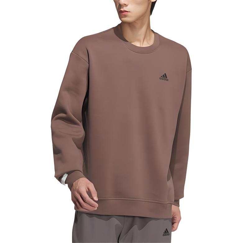 Adidas Adidas Fleece Lined Casual Crew Neck Couple's Long Sleeved Sweatshirt Unisex Stratum Dark Earthy Brown/Black