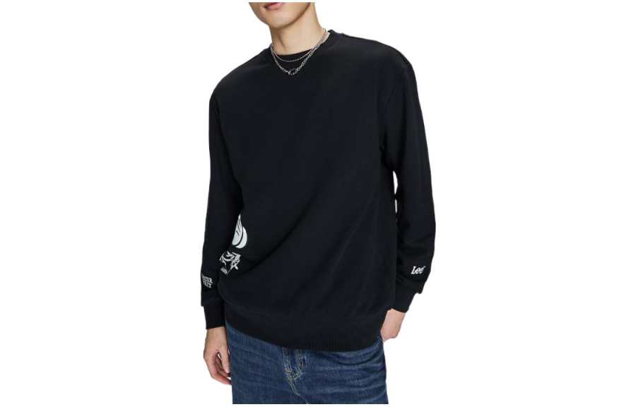 Lee Lee Sweatshirts Men's Black Crew Neck Moderate Regular