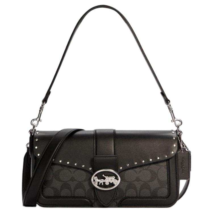 COACH Georgie Coated Canvas Shoulder Bag, Bacchus Bag, Crossbody Bag Medium Women's Black