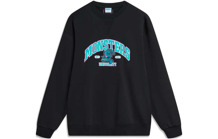 Li-Ning Li Ning Disney Letter Cartoon Print Fleece Lined Thermal Loose Fit Pullover Sweatshirt Unisex Black