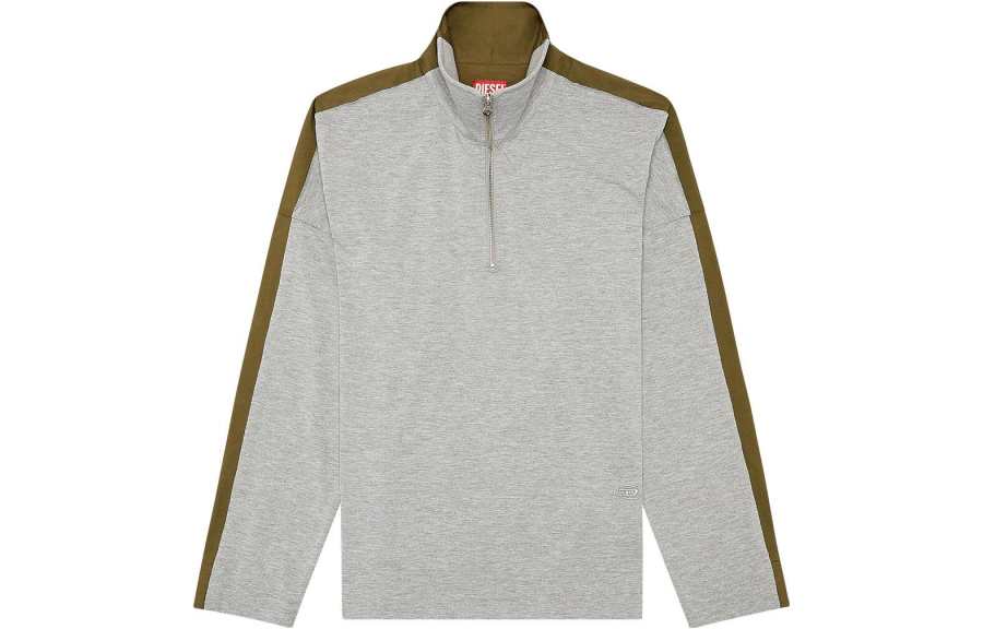 DIESEL Sweatshirts Men's Gray & Green Stand Collar Moderate Regular