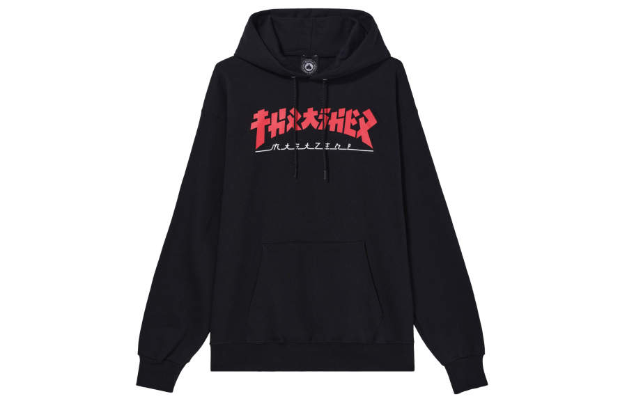 Thrasher Thrasher Godzilla Hoodie Text Print Fleece Lined Pullover Hooded Long Sleeved Sweatshirt US Version Unisex Black