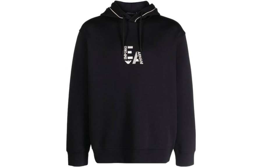 EMPORIO ARMANI 【Previous Season】logo-embroidered stretch-cotton hoodie