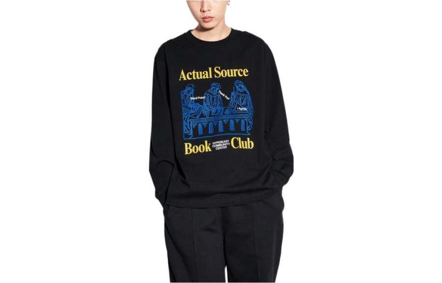 UNIQLO Sweatshirts Men's Black Crew Neck Moderate Regular