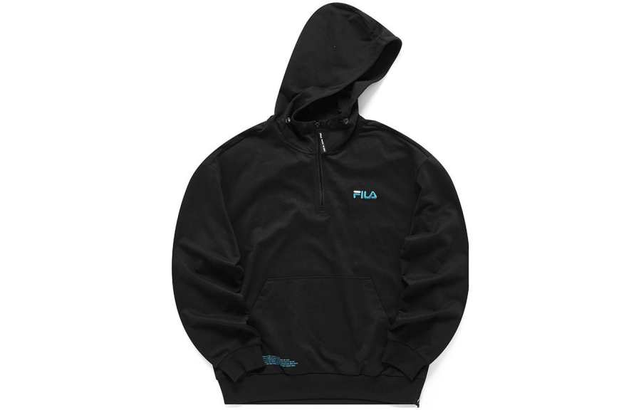 FILA FUSION Sweatshirts Men's Black Hooded Thickened Regular