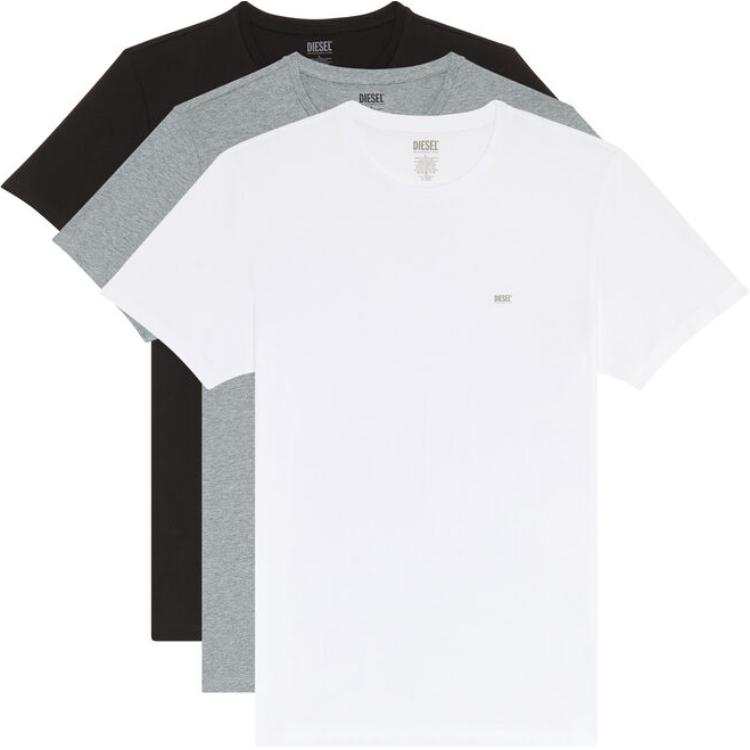 DIESEL T Shirts Men's 3 Pack White+Gray+Black Crew Neck Moderate Straight Fit