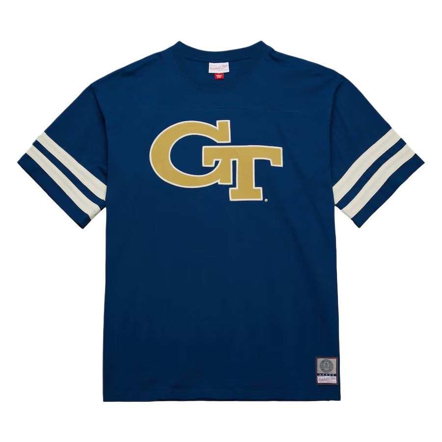 Mitchell Ness x NCAA Georgia Tech Yellow Heavyweight Yoke T Shirt Men's Marine Blue