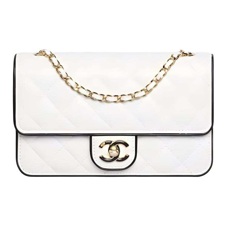 CHANEL Sheepskin Material Gold Metal Shoulder Bag Women's White & Black