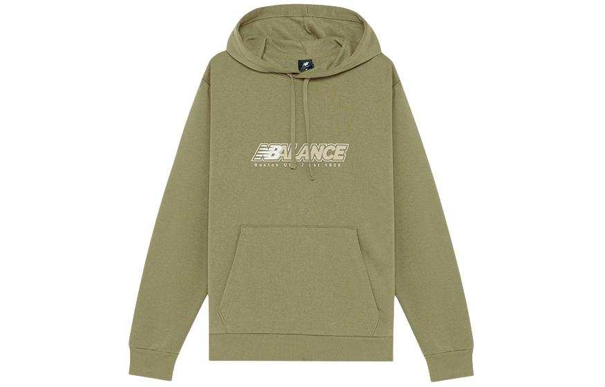 New Balance New Balance Letter Casual Sports Fleece Lined Hooded Long Sleeved Sweatshirt Men's Khaki