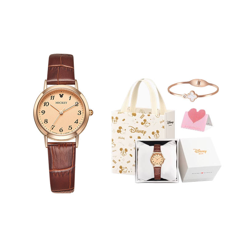 Disney Classic Quartz Movement Genuine Leather Strap Watch Women's Watch Yellow Watch Dial 30m Waterproof